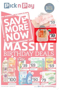Pick n Pay : Massive Birthday Savings (22 Aug - 03 Sep 2017), page 1