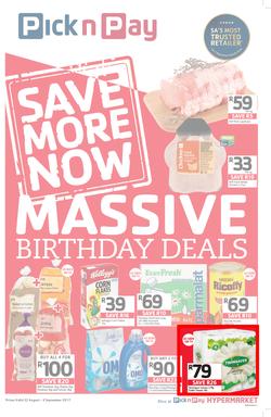 Pick n Pay : Massive Birthday Savings (22 Aug - 03 Sep 2017), page 1