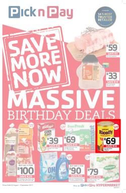 Pick n Pay : Massive Birthday Savings (22 Aug - 03 Sep 2017), page 1