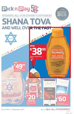 Pick n Pay : Shana Tova To All Our Jewish Customers (05 Sep - 24 Sep 2017), page 1