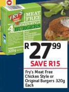 Fry's Meat Free Chicken Style Or Original Burgers-320gm