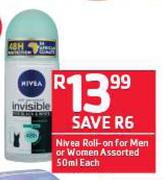 Nivea Roll-On For Men Or Women Assorted-50ml Each