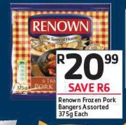 Renown Frozen Pork Bangers Assorted-375g Each