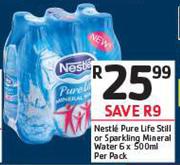 Nestle Pure Life Still Or Sparkling Mineral Water-6 x 500ml Per Pack
