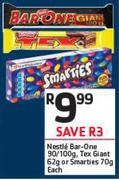 Nestle Bar-One-90/100g, Tex Giant-62g Or Smarties-70g Each