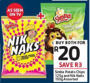 Simba Potato Chips-125g & Nik Naks Assorted-150g