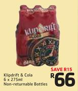 Klipdrift & Cola Non Returnable Bottles-6 x 275ml