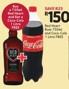 Red Heart Rum-750ml Free Coca-Cola-1Ltr