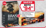 PnP Braai Briquettes 4kg And Gravity Feeder Firelighters 12 Pack-For Both