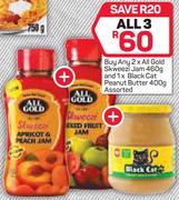 All Gold Skweezi Jam 2x460g And Black Cat Peanut Butter 400g-All 3