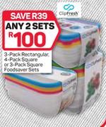Clip Fresh Rectangular 3 Pack, Square 4 Pack, Or Square Food Saver Sets 3 Pack-Any 2 Sets