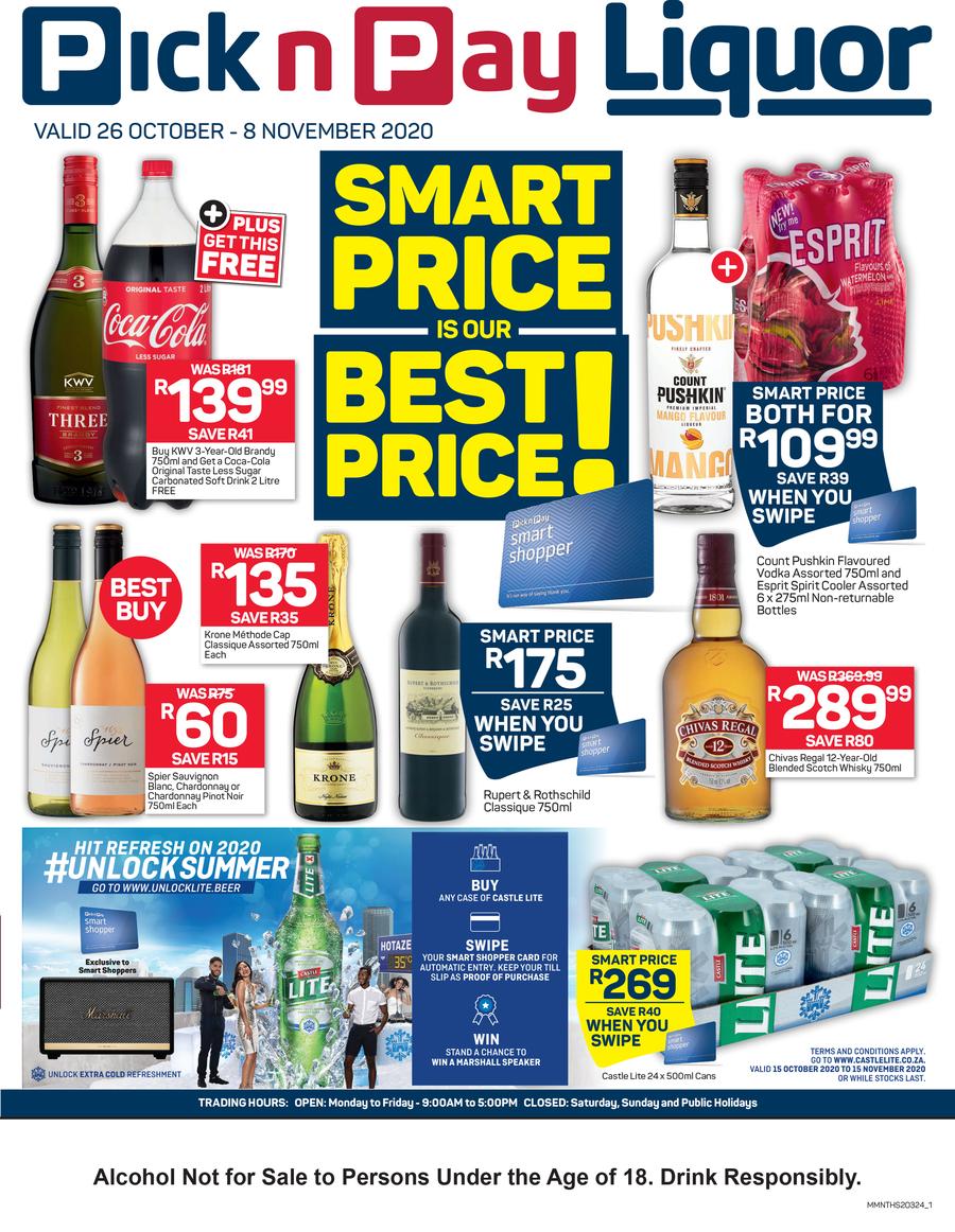 Pick N Pay Liquor Smart Price Is Best Price 26 October 08 November 2020 M Guzzle Co Za