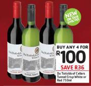 DU Toitskloof Cellars Tunnel Crisp White Or Red-4x750ml
