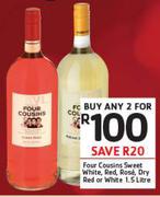 Four Cousins Sweet White/Red/Rose/Dry Red Or White-2x1.5Lttr