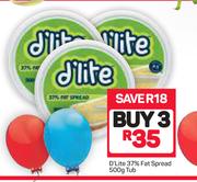 D'Lite 37% Fat Spread Tub-3 x 500g
