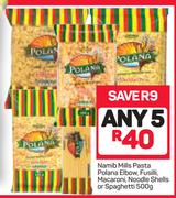 Namib Mills Pasta Polana Elbow,Fusilli,Macaroni,Noodle Shells Or Spaghetti-5 x 500g