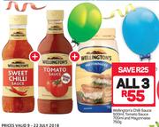 Wellington's Chilli Sauce-500ml, Tomato Sauce-700ml And Mayonnaise-750g-All 3
