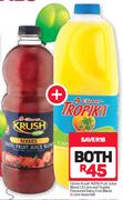 Clover Krush 100% Fruit Juice Blend 1.5Ltr & Tropika Flavoured Dairy Fruit Blend 2Ltr-For Both