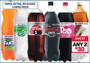 Coca Cola Zero, Light, Tab, Fanta Orange Zero, Sprite Zero, Stoney Ginger Beer Zero-Any 2x2.25Ltr