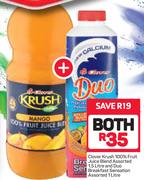 Clover Krush 100% Fruit Juice Blend Assorted 1.5Ltr & Duo Breakfast Sensation 1Ltr-For Both