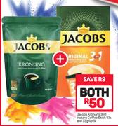 Jacobs Kronung 3 In 1 Instant Coffee Stick 10's And 75g Refill-For Both