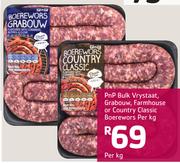 PnP Bulk Vrystaat,Grabouw,Farmhouse Or Country Classic Boerewors-Per Kg
