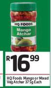 HQ Foods Mango Or Mixed Veg Atchar-375g Each