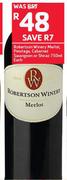 Robertson Winery Merlot, Pinotage, Cabernet Sauvignon Or Shiraz-750ml Each