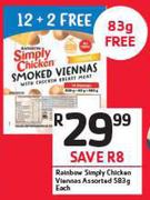 Rainbow Simply Chicken Viennas Assorted-583g With Free 83g