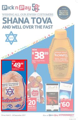 Pick n Pay Western Cape : Shana Tova To All Our Jewish Customers (05 Sep - 24 Sep 2017), page 1