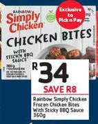 Rainbow Simply Chicken Frozen Chicken Bites With Sticky BBQ Sauce-360gm