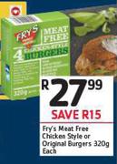 Fry's Meat Free Chicken Style Or Original Bargers-320gm