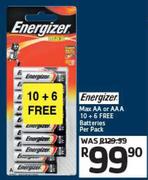 Energizer Max AA Or AAA 10+6 Free Batteries-Per Pack