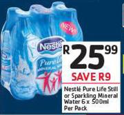 Nestle Pure Life Still Or Sparkling Mineral Water-6 x 500ml Per Pack