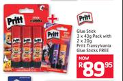 Pritt Glue Stick 3 x 43g Pack With 2 x 20g