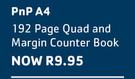 PnP A4 192 Page Quad & margin Counter Book