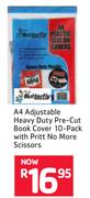 A4 Adjustable Heavy Duty Pre Cut Book Cover 10 Pack With Pritt No More Scissors