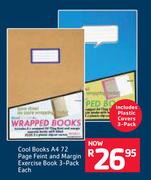 Cool Books A4 72 Page Feint & Margin Exercise Book 3 Pack-Each