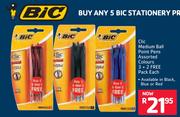 BIC Medium Ball Point Pens Assorted Colours 3 + 2 Free Pack-Each