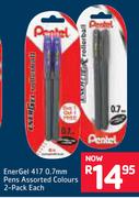 Pentel EnerGel 417 0.7mm Pens Assorted Colours 2 Pack-Each