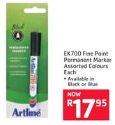Artline EK700 Fine Point Permanent Marker Assorted Colours-Each
