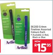 Artline EK200 0.4mm Fineliner Assorted Colours-Each