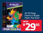 Butterfly A4 50 Page Pastel Or Bright Paper Pad-Each