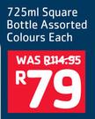 Sistema 725ml Square Bottle Assorted Colours-Each