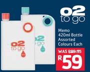02 To Go Memo 420ml Bottle Assorted Colours-Each