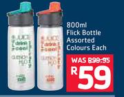 02 To Go 800ml Flick Bottle Assorted Colours-Each