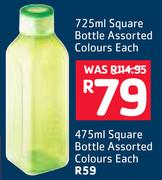 Sistema 725ml Square Bottle Assorted Colours-Each