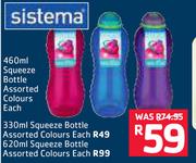 Sistema 460ml Squeeze Bottle Assorted Colours-Each
