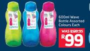 Sistema 600ml Wave Bottle Assorted Colours-Each