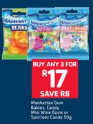Manhattan Gum Babies, Candy Mini Wine Gums Or Sporteez Candy-3 x 50g